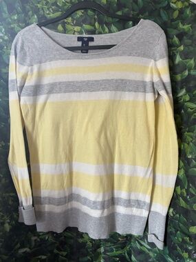 GAP Striped Crewneck Sweater in Yellow, Gray & White